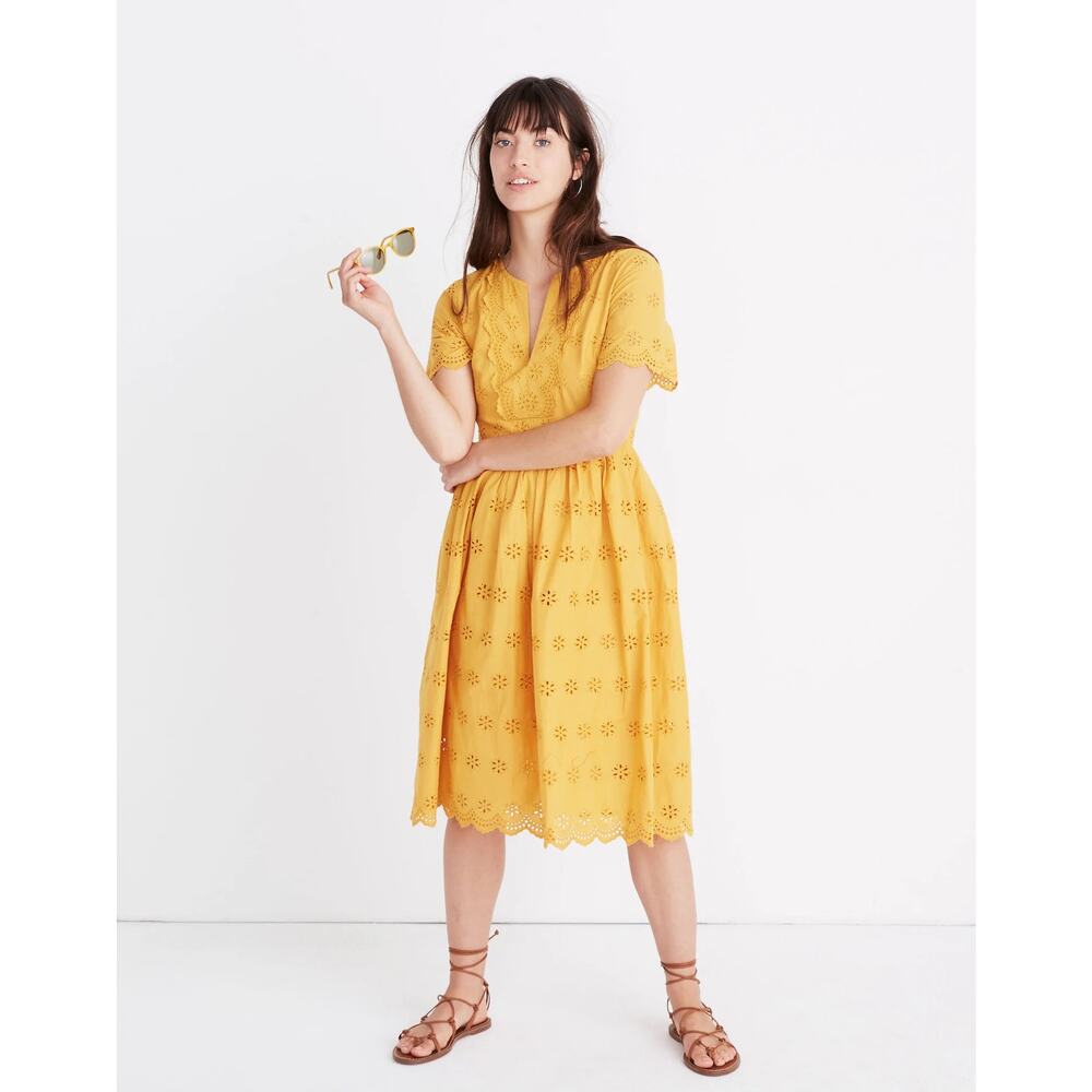 Madewell Scalloped Eyelet Midi Dress Size 10